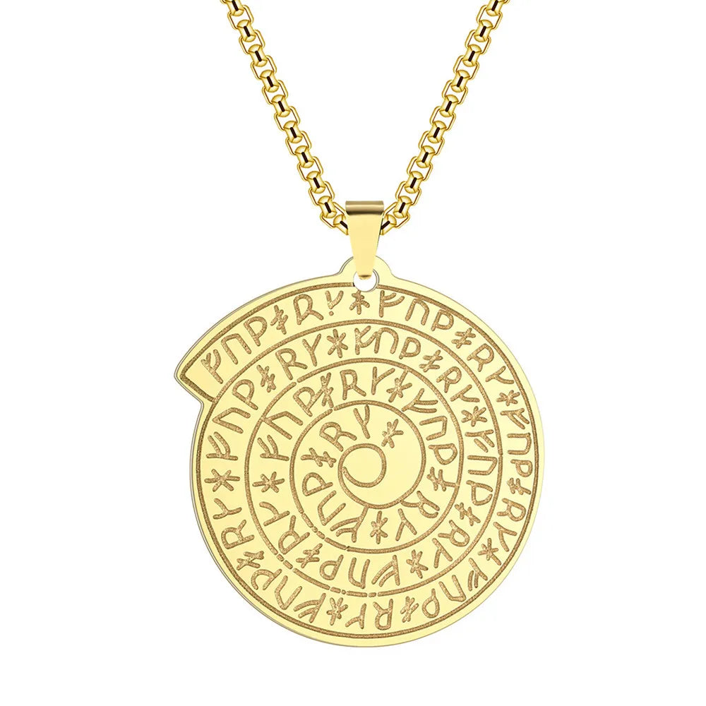 BASQUESUN Stainless Steel Chain Jewelry  Futhark Runes Pendant  Viking Compass Stainless Steel Pendant