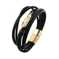 NewStyle  Couple Stainless Steel Leather Leaf Sister Bracelet of Magetic Clasps and Multi-lay Bangle Jewelry