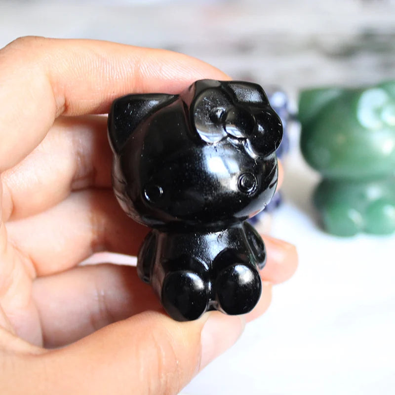 Wholesale Price 5cm Natural Mixed Gemstone Crystal Mini Kitty Hand Carved Eco-Friendly Ornament for Home Decoration Souvenir