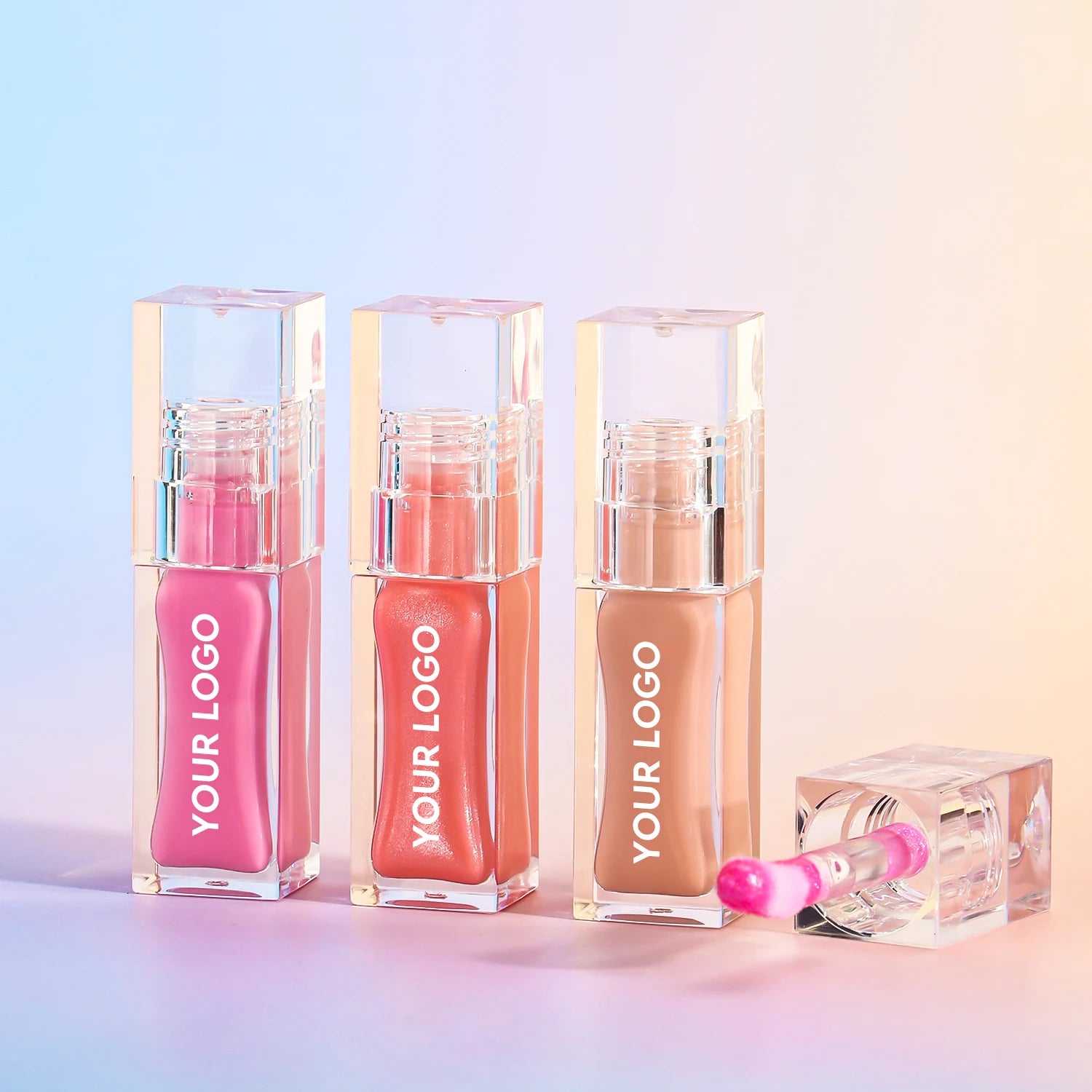 Easy to Apply Big Brush Juicy Lip Gloss Transparent Tube Lipgloss Private Label Wholesale Bulk