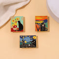 Creative Oil Painting Art Figure Van Gogh Enamel Pin Cute Black Cat Starry Sky Brooch Backpack Badge Lapel Pin