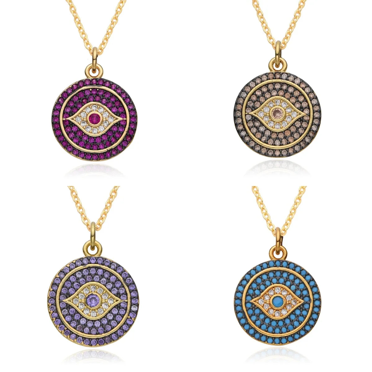 Creative Personality Iced Out Diamond Round Evil Eye Necklace Female Niche Design Clavicle Necklace
