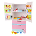 Custom Pink Wooden Large  Wooden Kitchen Double Door Mini Refrigerator Toy for Girls