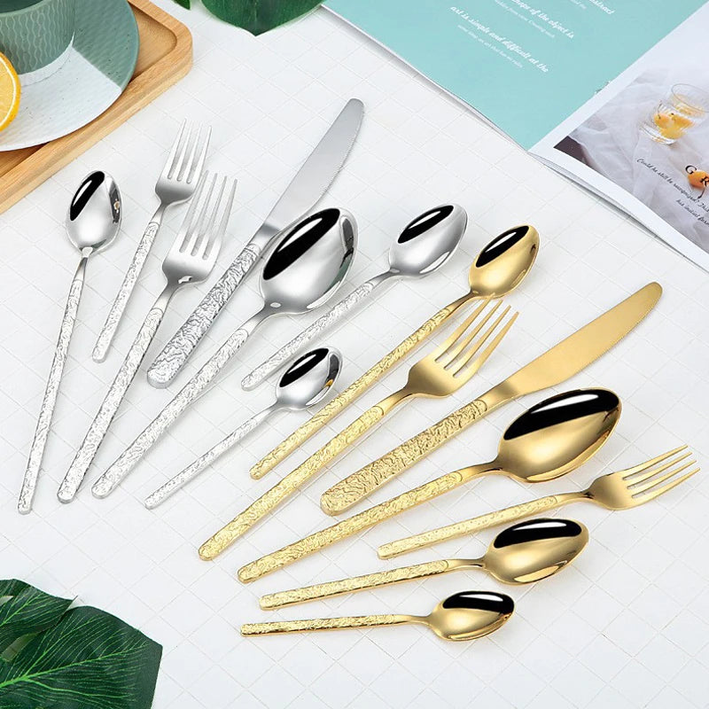 Luxury Flatware Set Gold Cutlery Set for Wedding Restaurants Flatware Sets Fork Knife and Spoon Stainless Steel Tableware