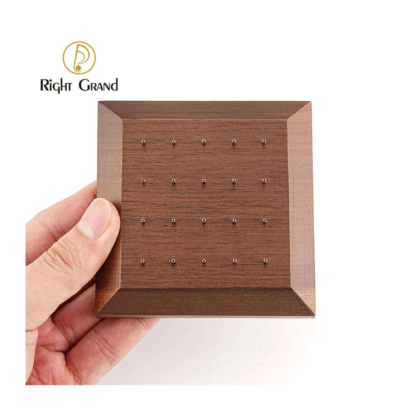 Right Grand Black Walnut Solid Wood Display Stand for 16G 14G Body Piercing Jewelry with 20 Posts