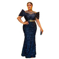 New Arrival Mesh African Kitenge Top Designs 3D Embroidery African Bridesmaid Dresses Sequin Nigerian Dress in African Clothing