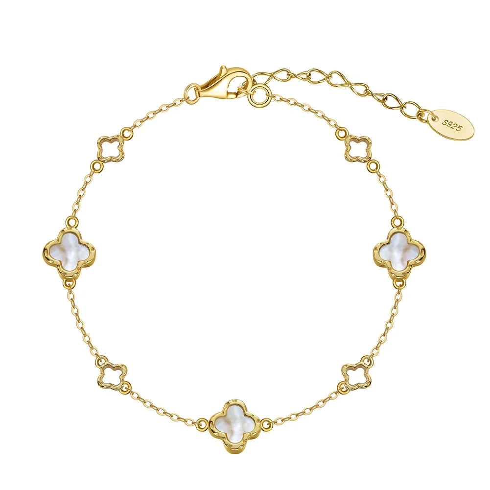 Rinntin GMB68 14K Gold Plated Polished Natural Shell Pearl Adjustable Size 925 Sterling Silver Chain Bracelet for Women