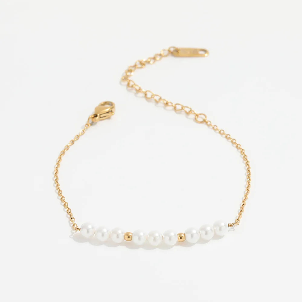 High End Gold Plated Stainless Steel Small Pearl Mixed Chain Bracelet for Women Wholesale Jewelry