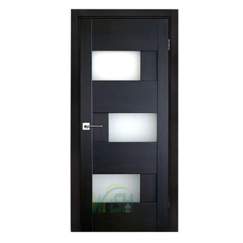 Modern French Villa Exterior Solid Wood Swing Entry Door with Frosted Triple Pane Glass Manual Anti-Theft