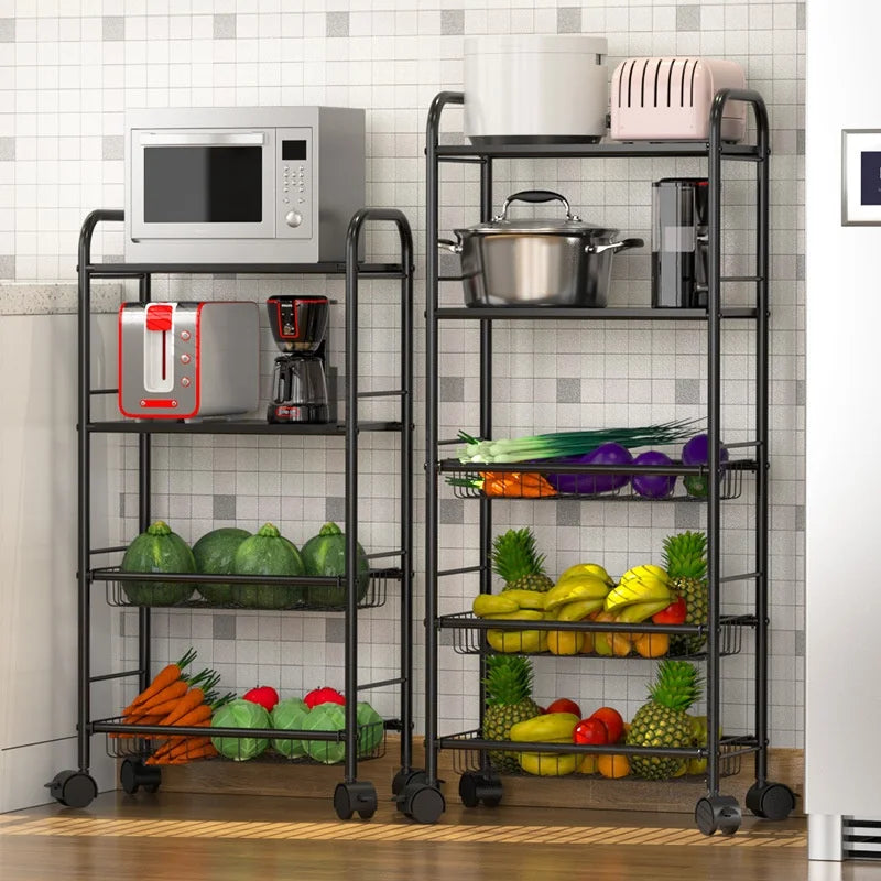 Eco-Friendly Stainless Steel Multi-Layer Food Vegetable Fruit Shelf Rack with Wheels for Living Room Kitchen Use for Tableware