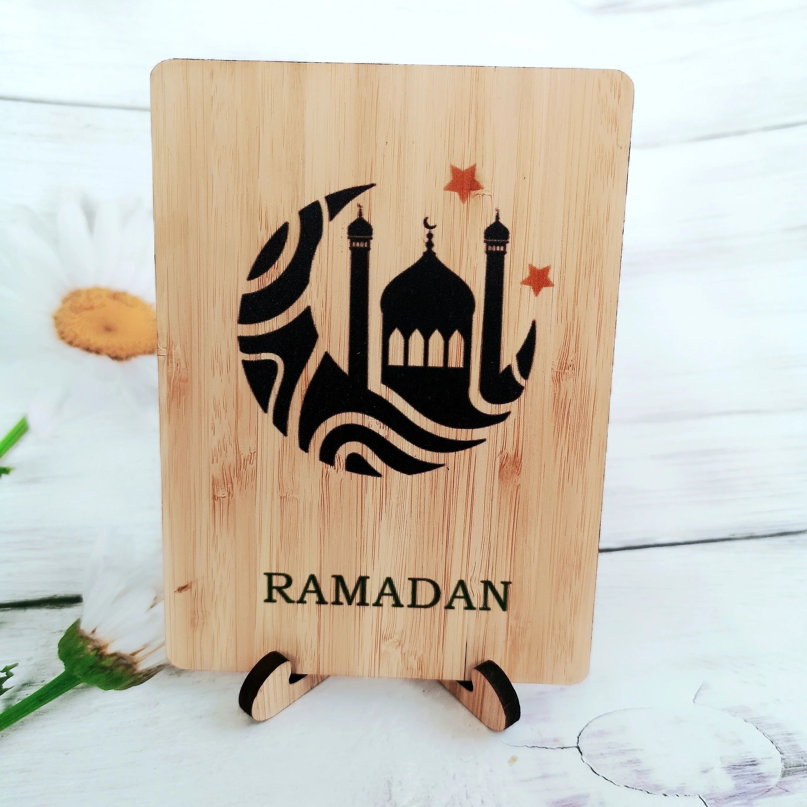 Handmade Ramadan Mubuark Eid  Wooden Bamboo Greeting Card