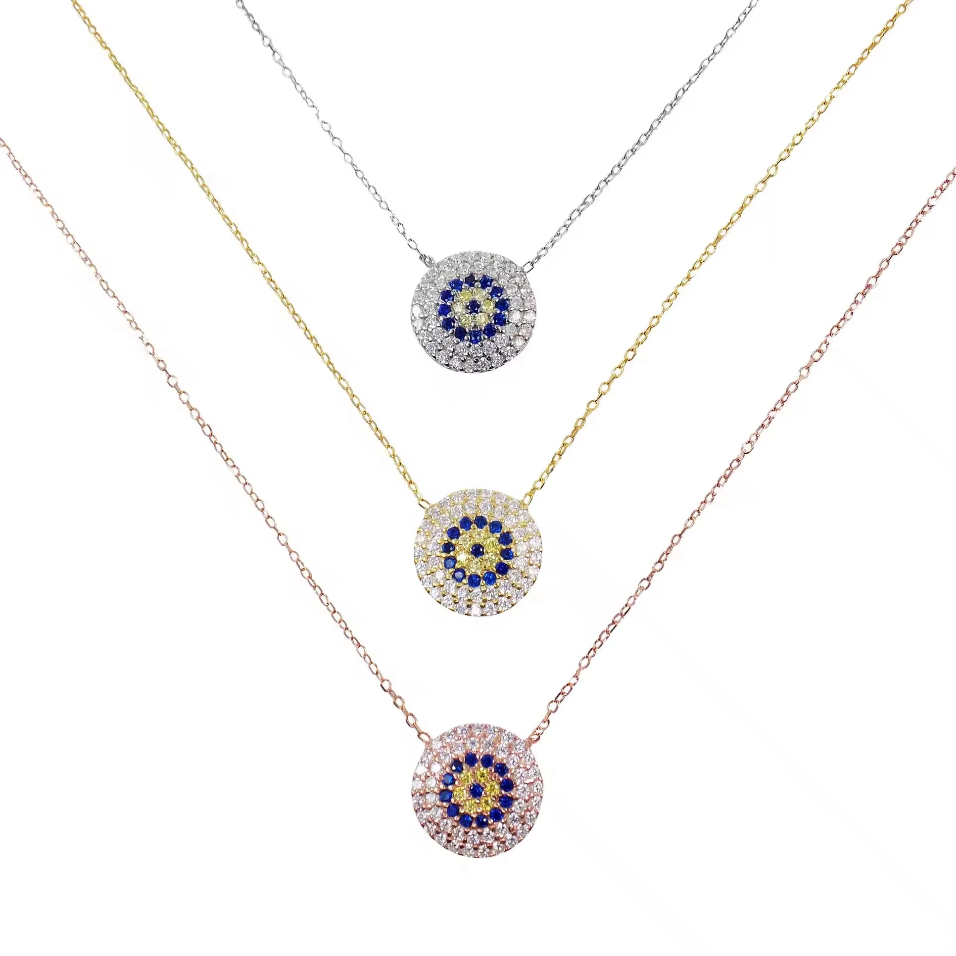Lucky Theme Jewelry 925 Sterling Silver 3A Cubic Zircon Hamsa Eye Pendant Necklace