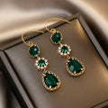 18k Gold Plated Green Round Square Zircon Hook Earrings Elegant Teardrop Emerald Dangle Earrings