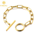 Fashion Jewelry Bijoux Acier Inoxydable Ot Buckle Women Stainless Steel 18K Gold Plated Paperclip Chain Bracelet