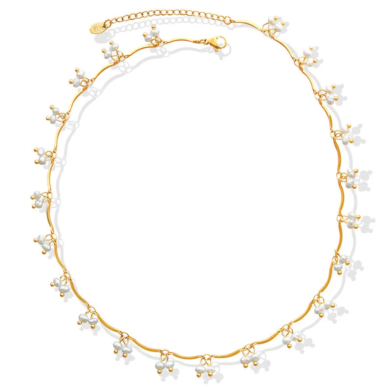 Stainless Steel 18K Gold Plated Freshwater Pearl Pendant Necklace Titanium Steel Personalized Chain Pearl Tassel Choker Necklace