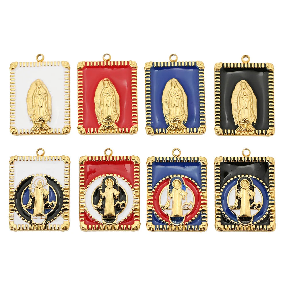 Hongtong AC-126  Stainless Steel Vintage Enamel Virgin Mary  Pendant DIY Jewelry Charms  Accessories Wholesale Pendants