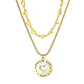 Wholesale Small Heart Charms Chain Double Layers Round Pendant Hollow Heart Custom logo Shell Pendant Necklace for Women