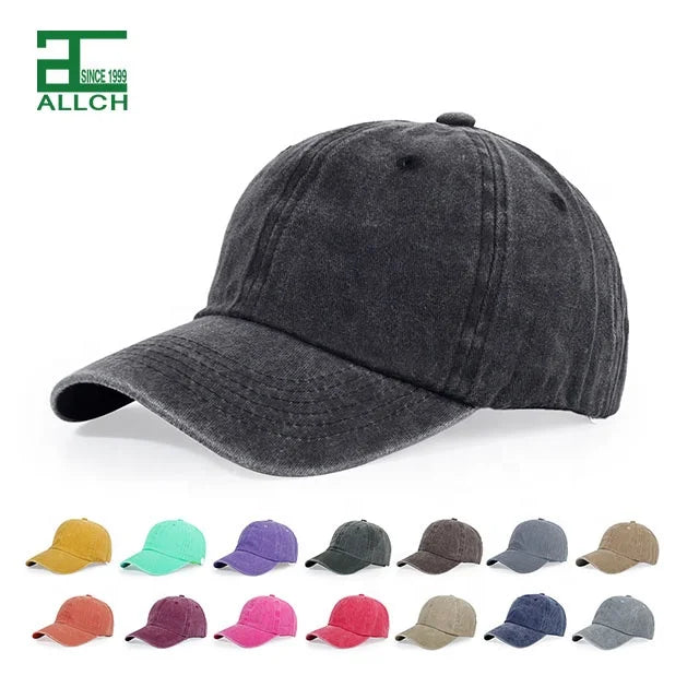 ALLCH Custom Logo Washed Soft Top Vintage Distressed  Dad Hats Adjustable Denim Plain Custom Baseball Cap for Men Women