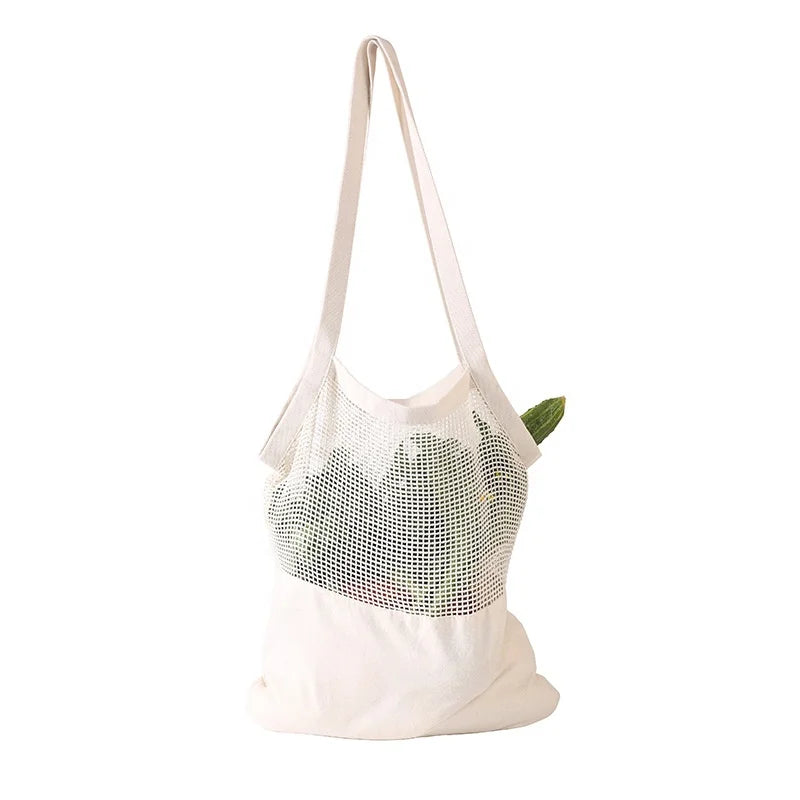 Promotional Eco Friendly Reusable Organic Cotton Mesh Shopping Bags Cotton Mesh Bags for Vegetable Cotton Mesh Tote Bag LOGO