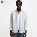 High Quality Hit Color Striped Long Sleeve Men's Casual Loose Linen Shirt