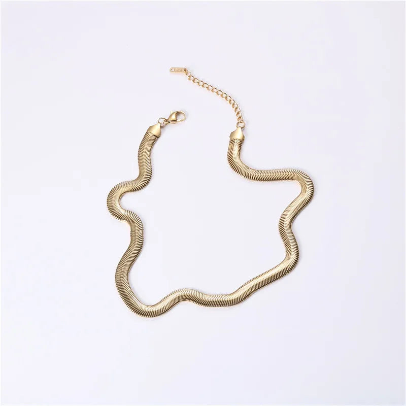8MM Stainless Steel Flat Snake Chain Necklace Jewelry Gold Chunky Herringbone Chain Choker Wide Thick Herringbone Chain Necklace