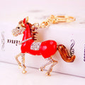 Chinese Zodiac Carton Rhinestone Enamel Red Animal Crystal Horse Pendant Jewelry Key Chain Keychain for Bag Decoration Ornament
