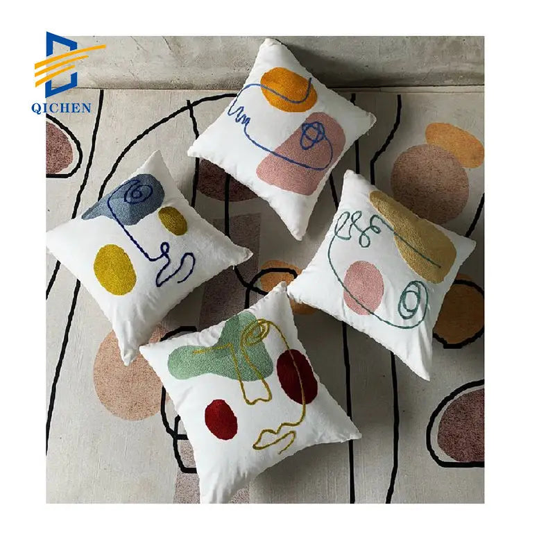 Innermor Newest Artist Fashion Abstract Embroidery Face Beauty  Cotton Cushion Covers Decorative Throw Pillow case
