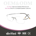Wholesale Custom Ultralight Pure Titanium Rimless Square Executive Prescription Optical Frame Eyeglasses for Men Women