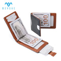 OEM Factory Custom Genuine Vegetable Tanned Leather RFID Blocking Business Card Holder and Money Clip