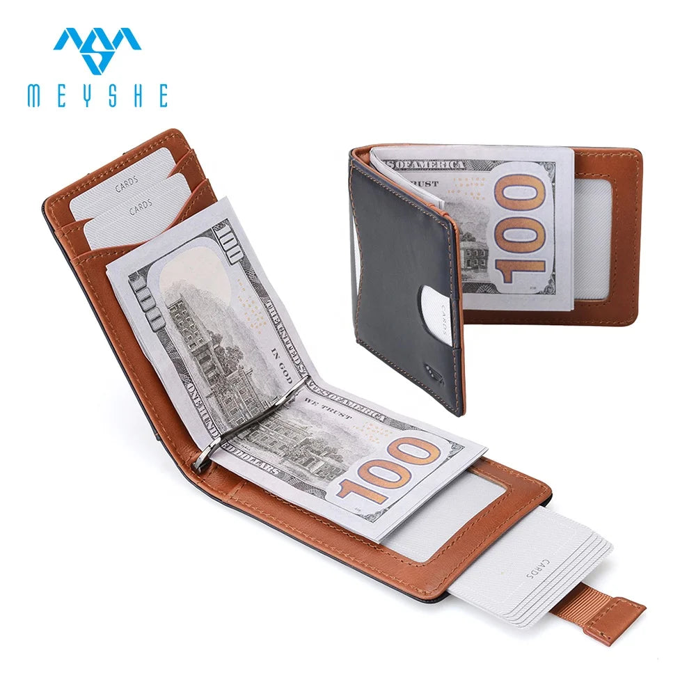 OEM Factory Custom Genuine Vegetable Tanned Leather RFID Blocking Business Card Holder and Money Clip