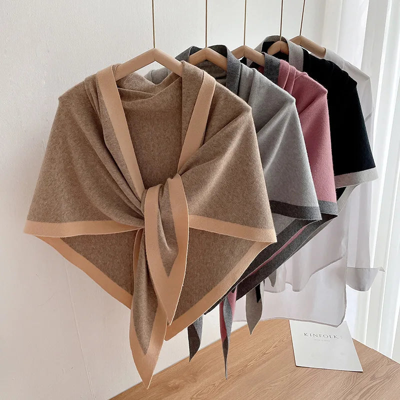 Custom Women Double Sided Bow Cashmere Knitted Shoulder Protection Warm Shawl Scarf