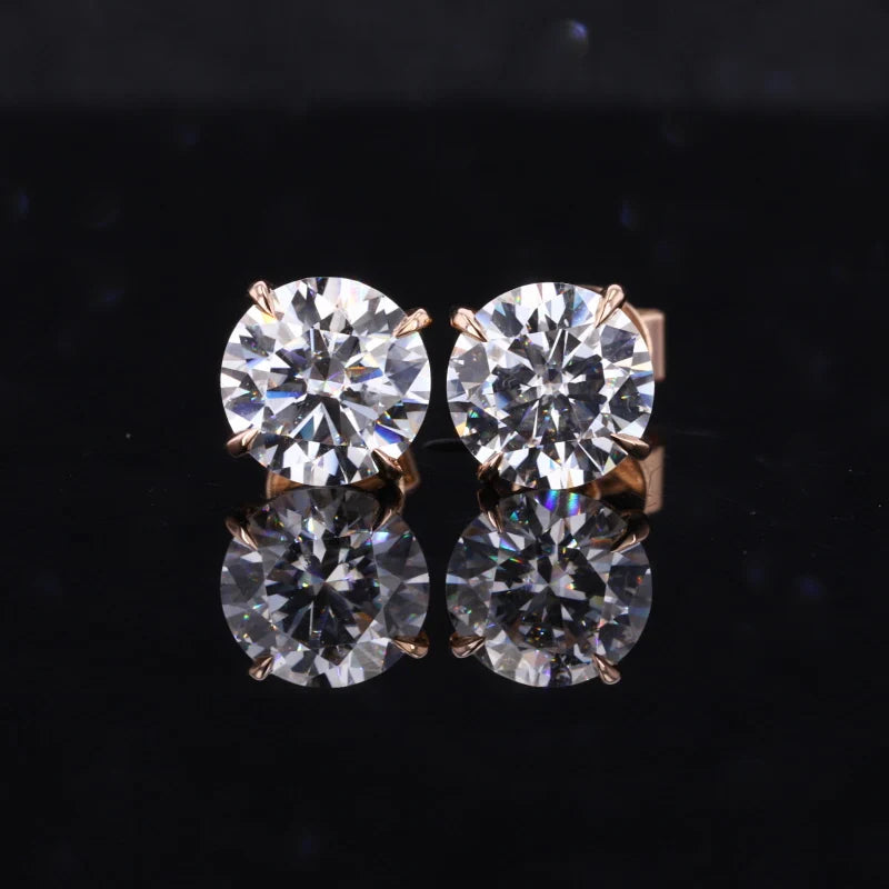 Starsgem Fashion Jewelry 4.5mm Diamond Cut  Moissanite 10K Soild Rose Gold Stud Earrings