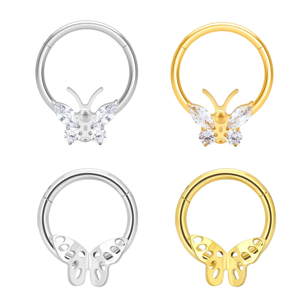 Wholesale ASTM F136 Titanium Butterfly Shape Septum Hoop Clicker Nose Ring Hinged Segment Daith Earring Body Piercing Jewelry