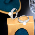 Adjustable Micro Pave Cubic Zirconia Silver Plated Bridal Wedding Round Pearl Rings Female Engagement CZ Jewelry Accessories