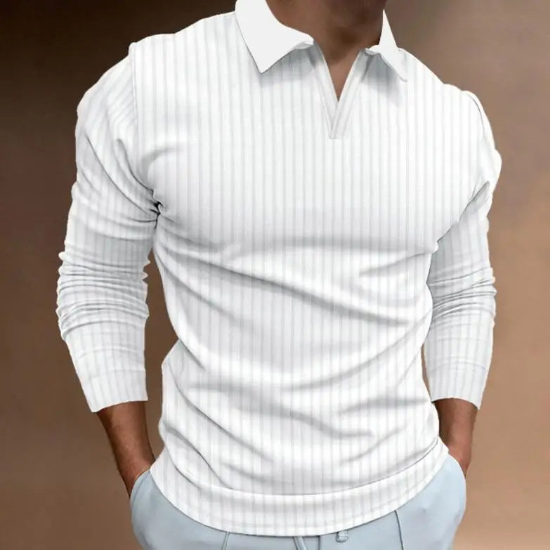 RNSHANGER Men's Long Sleeve T Shirt European American Trade Autumn Fitness Business Stand Collar Sleeve Stripe Shirt