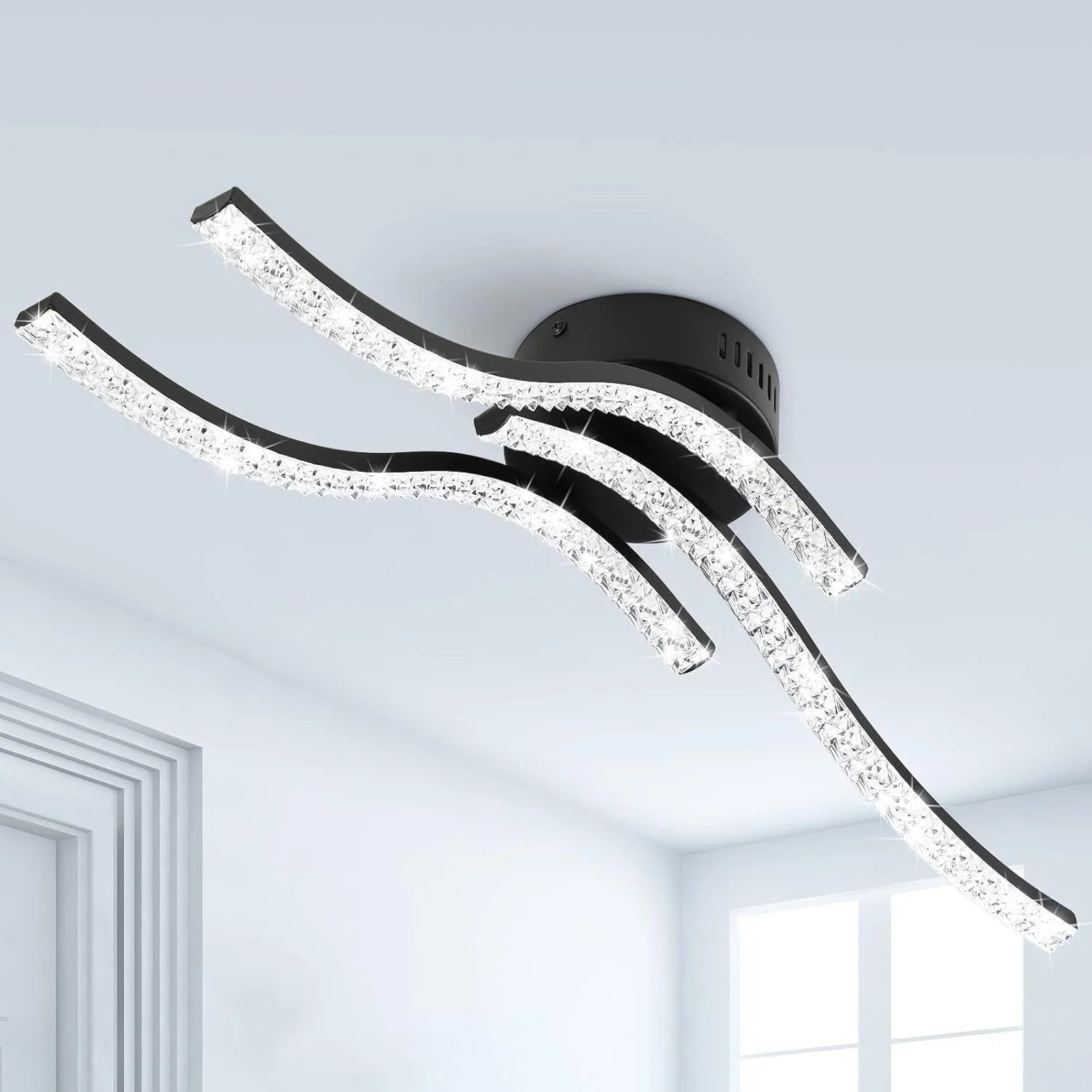 Modern Aluminum Acrylic Corrugated LED Ceiling Lamp 2640 Lumens 4 Flame Parallel for Dining Room Living Room Bedroom Kitchen