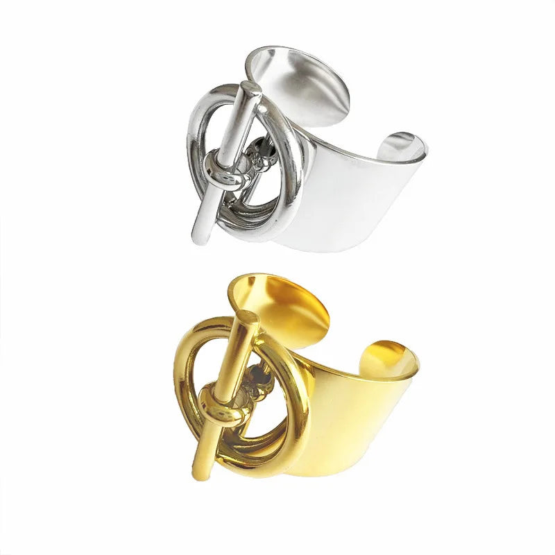 Fashion Hollow Adjustable Opening Ring Temperament Creative Niche Hydraulic Stainless Steel 14K Ring for Women