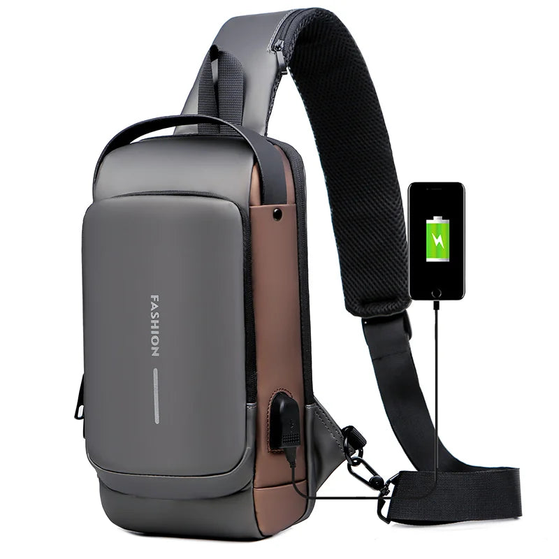 Fashion New Style USB Charging Port Waterproof Anti Theft Sling Single Shoulder Crossbody Chest Bag