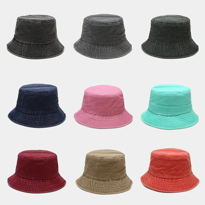 TBH Wholesale Plain Black Custom Embroidery Logo Colors Vintage Washed Cotton Distressed Blank Bucket Hats