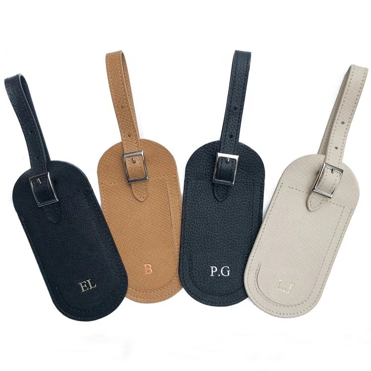 New Oval Shaped Eco-Friendly Multi Color Vegetable Tanned Leather Travel Label Personalized Colorful Real Leather Luggage Tags
