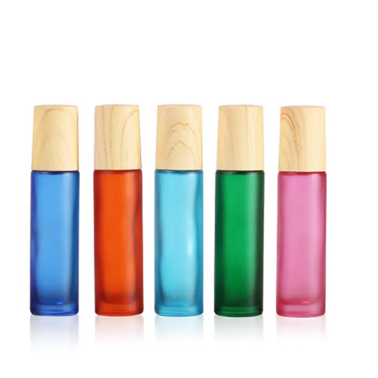 10 ml 5ml Matte Black Bottles Perfume Essential Oil clear 10ml Bamboo Roller Roll on Glass Bottle with Metal Ball Lid for Oils