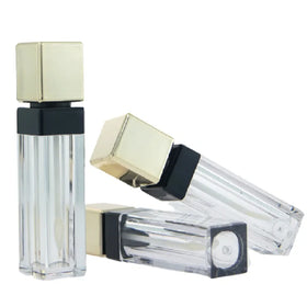 Clear Lip Gloss Tubes Square Gold Lid 10ML Empty Liquid Lipstick Custom Logo ABS Lip Tint Lipgloss Packaging Container Bottle