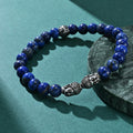 AS-007 Hand Carved Lapis Lazuli Precious Stone Tiger Eye Bracelets Buddhism Prayer Wheel Alloy Double Buddhist Head Bangle