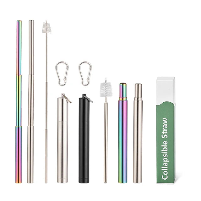 Portable Reusable Telescopic Straw Gradient Stainless Steel Straws With Logo Eco Friendly