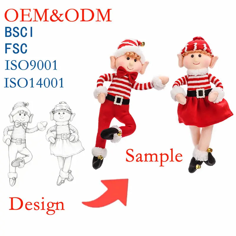 Zaves Elf Christmas Tree Pendant Soft Fabric Plush Stripe Pattern Crafts Decoration for  Christmas Party Decoration