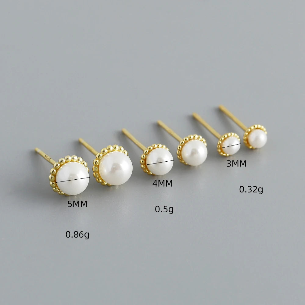 New Fashion 925 Silver Plain Simple Pearl Stud Earrings Jewelry 18K Gold Plated Sterling Silver Stud Earrings for Women
