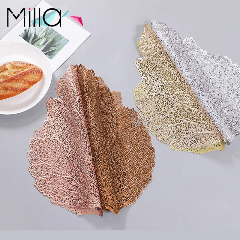 10 PACK PVC Round Placemats Laminated Vinyl Leaf Dining