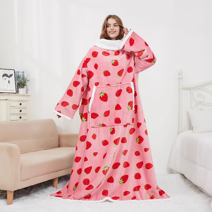 China Factory Customize Sherpa Wearability Blanket With Sleeves Extra Soft Plus Size Sleeved TV Throws Print Blanket for Adult