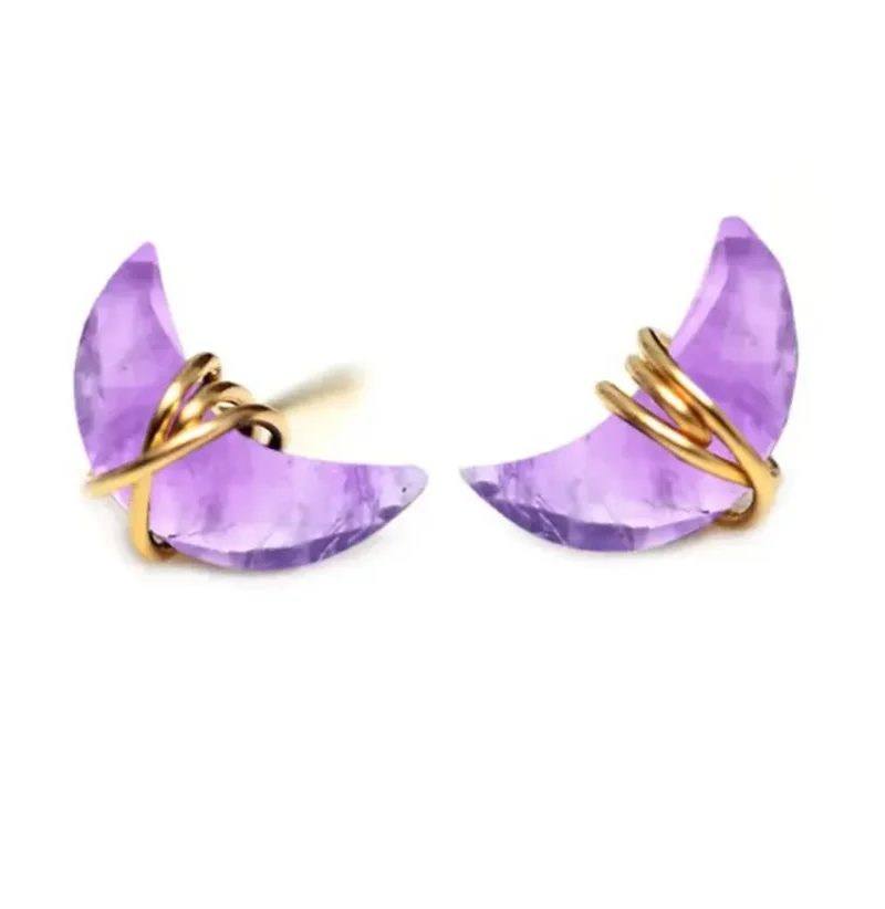 Stylish 18K Gold Plated Moon Stud Earrings with ZIRCON for Women Romantic Style Brass Jewelry Rhodium Plated