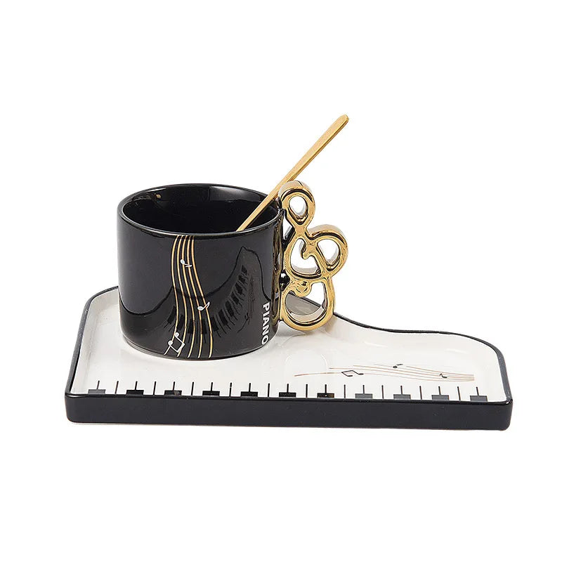 200ml Creative Piano Design Trace Golden Note Shape Nordic Exquisite Mug Handle Ceramic Cup Wtih Saucer